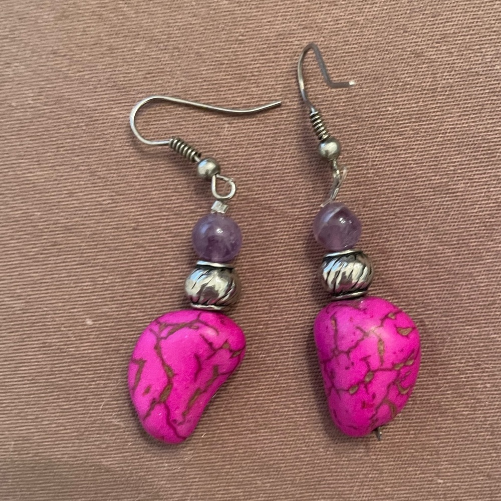 Fuschia & purple stone dangle earrings